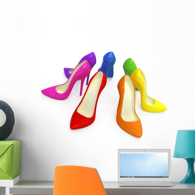 Colorful High Heels Wall Decal shown on a wall