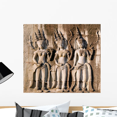 Three Dancing Apsara Wall Wall Decal shown on a wall