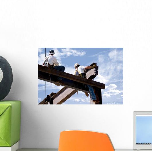 Two Ironworkers Atop Skeleton Wall Decal