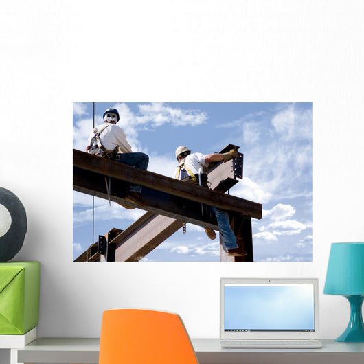 Two Ironworkers Atop Skeleton Wall Decal