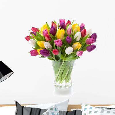 Bunte Tulpen Wall Decal shown on a wall