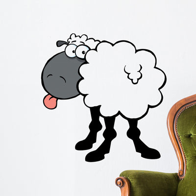 Funky Black Sheep Sticking Wall Decal shown on a wall