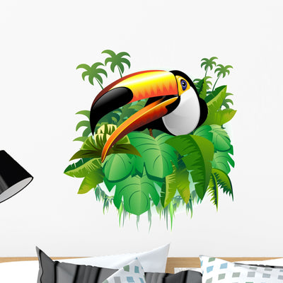 Toucan Toucan Tropical Plants Wall Decal shown on a wall