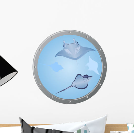 Porthole and Manta Rays Cartoon Wall Decal