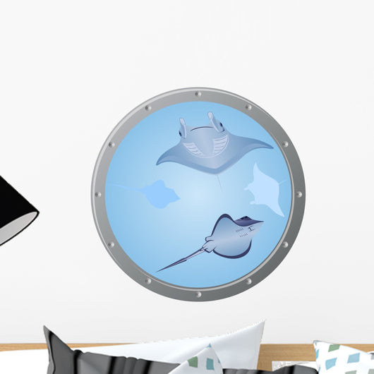 Porthole and Manta Rays Cartoon Wall Decal