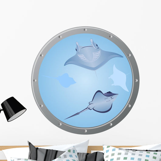 Porthole and Manta Rays Cartoon Wall Decal