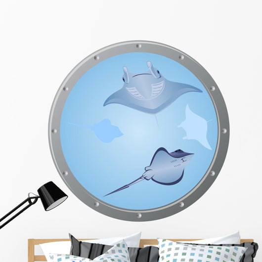 Porthole and Manta Rays Cartoon Wall Decal