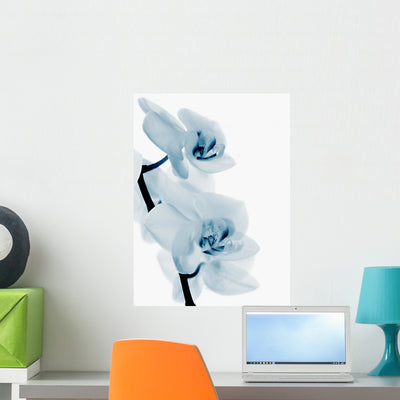 Blue Orchids Wall Decal shown on a wall