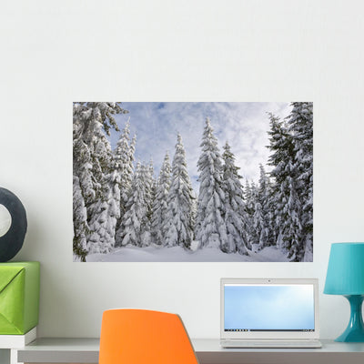 Snowy Forest Wall Decal shown on a wall
