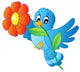 Blue Bird Carrying Flower Wall Decal