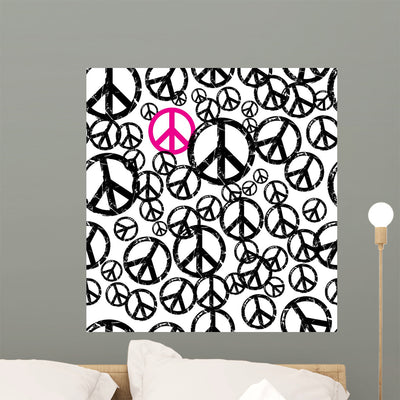 Seamless Hippie Peace Wallpaper Tile shown on a wall