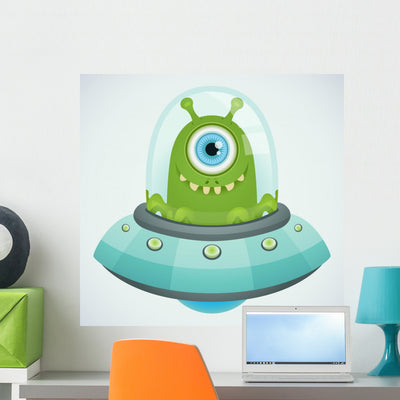 Ufo Alien Wall Decal shown on a wall
