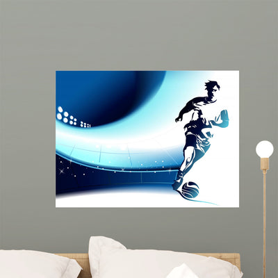 Football With Player Wall Decal shown on a wall
