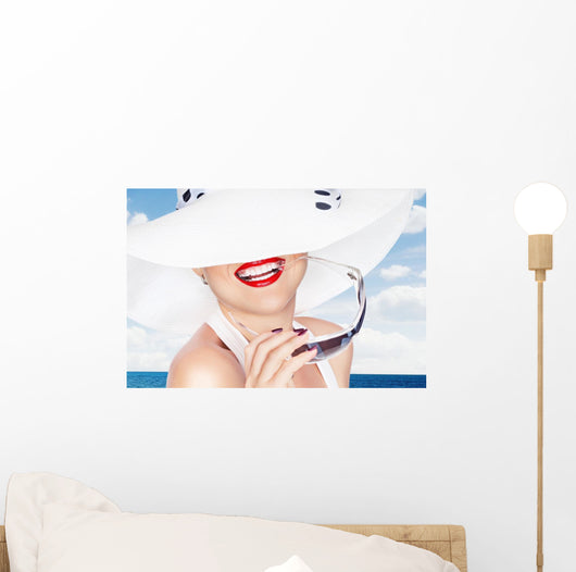 Woman in a Big White Summer Hat Wall Decal