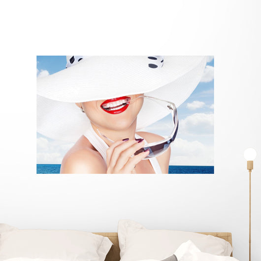 Woman in a Big White Summer Hat Wall Decal