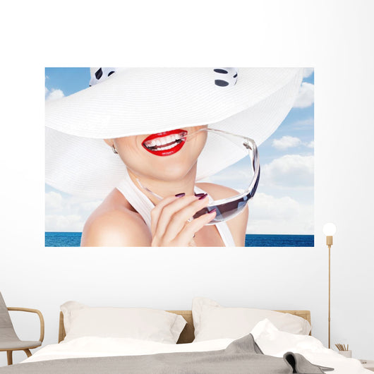Woman in a Big White Summer Hat Wall Decal