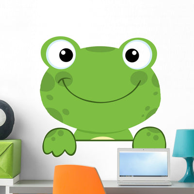 Cute Frog Smiling Wall Decal shown on a wall