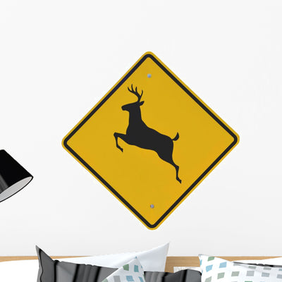 Deer Crossing Sign Wall Decal shown on a wall