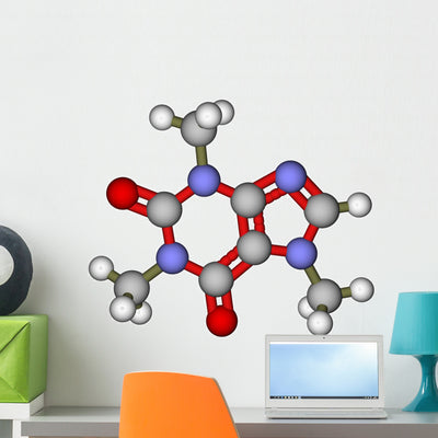 Caffeine Molecular Model Wall Decal shown on a wall