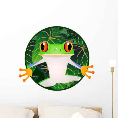 Tree Frog Cartoon Wall Decal shown on a wall