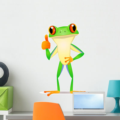 Thumbs-Up Tree Frog Cartoon Wall Decal shown on a wall
