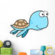 Blue Summer Sea Turtle Cartoon Wall Decal