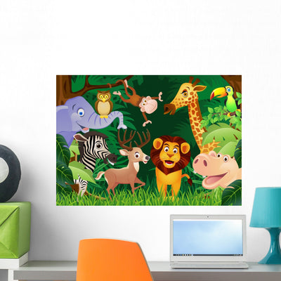 Group of Animals Cartoon Wall Decal shown on a wall