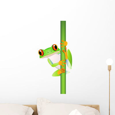 Funny Frog Perched Cartoon Wall Decal shown on a wall