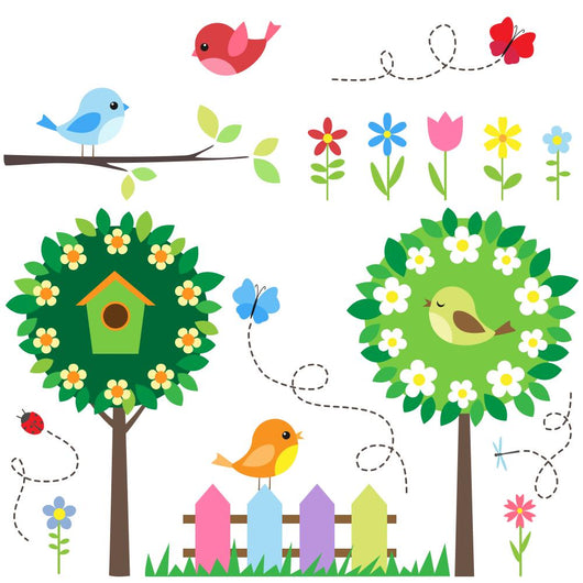 Garden Set With Birds Wall Decal