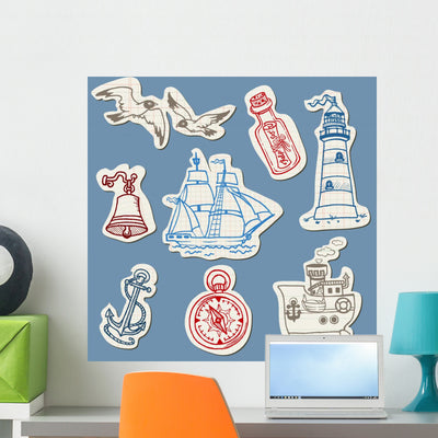 Nautical Doodles Wall Decal shown on a wall