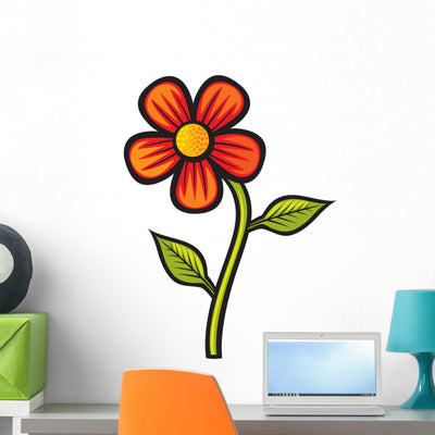 Orange Flower Illustration Wall Decal shown on a wall