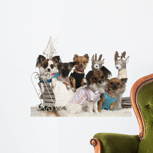 Chihuahuas Christmas Sleigh Wall Decal