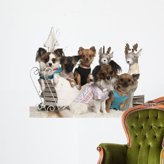 Chihuahuas Christmas Sleigh Wall Decal