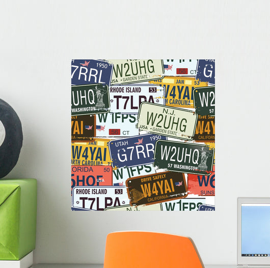 Retro License Plates Wall Decal