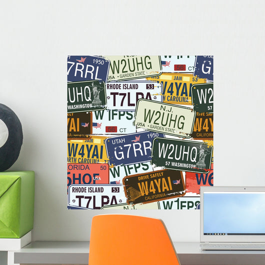 Retro License Plates Wall Decal