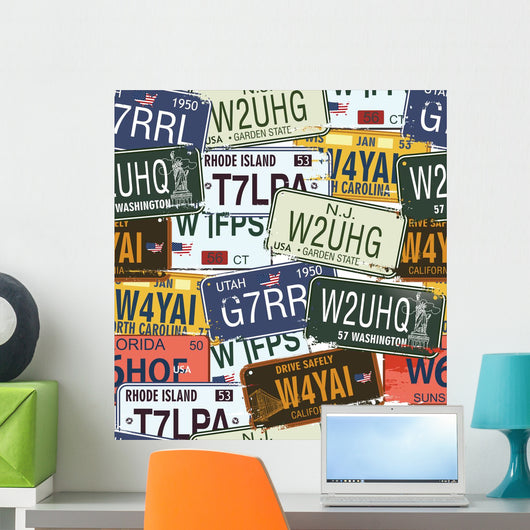 Retro License Plates Wall Decal