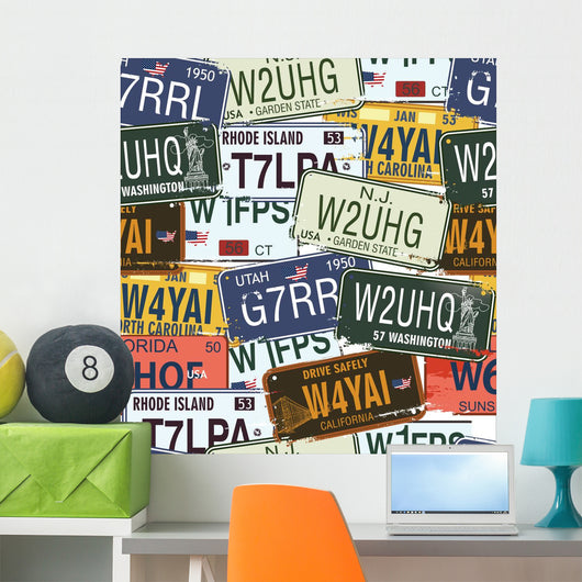 Retro License Plates Wall Decal