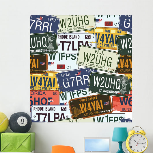 Retro License Plates Wall Decal