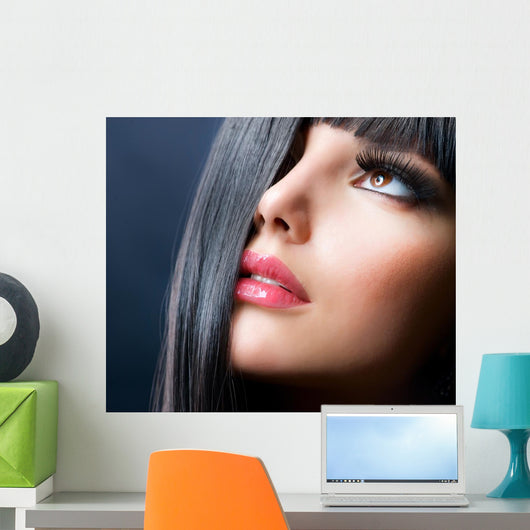 Brunette Makeup Model Left Side Close-Up Wall Decal