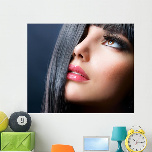 Brunette Makeup Model Left Side Close-Up Wall Decal