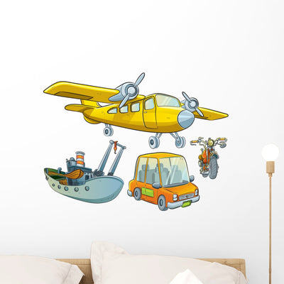 Vehicle Collection Wall Decal shown on a wall