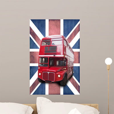 London Red Bus Bottom Wall Mural shown on a wall