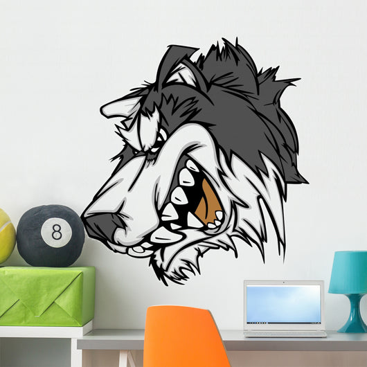 Snarling Cartoon Husky Dog Wall Decal
