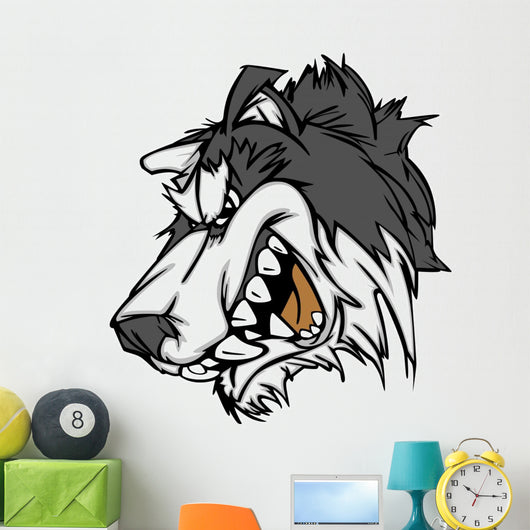Snarling Cartoon Husky Dog Wall Decal