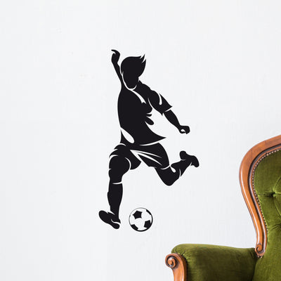 Football Soccer Player Silhouette Wall Decal shown on a wall