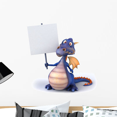 CG Dragon with Blank Sign Wall Decal shown on a wall