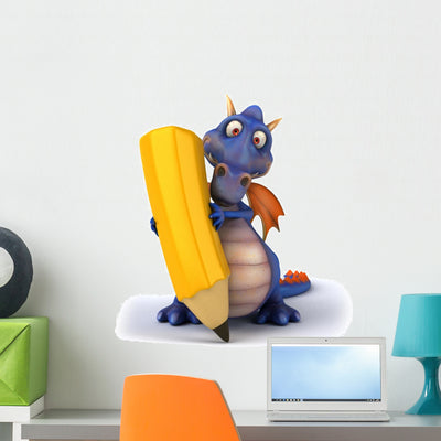 CG Dragon with Pencil Wall Decal shown on a wall