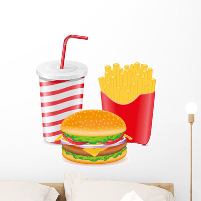 Cheeseburger, Fries, And Drink Wall Decal shown on a wall