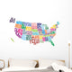 Usa State Map Word Wall Decal