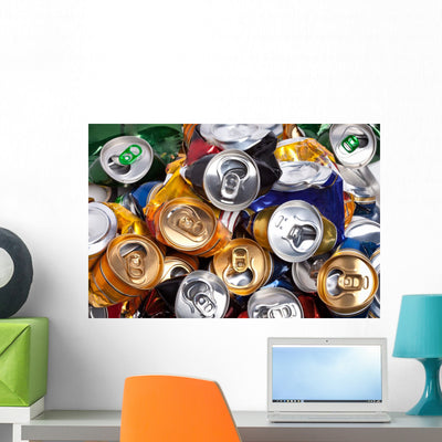 Crumpled Beer Cans Wall Decal shown on a wall